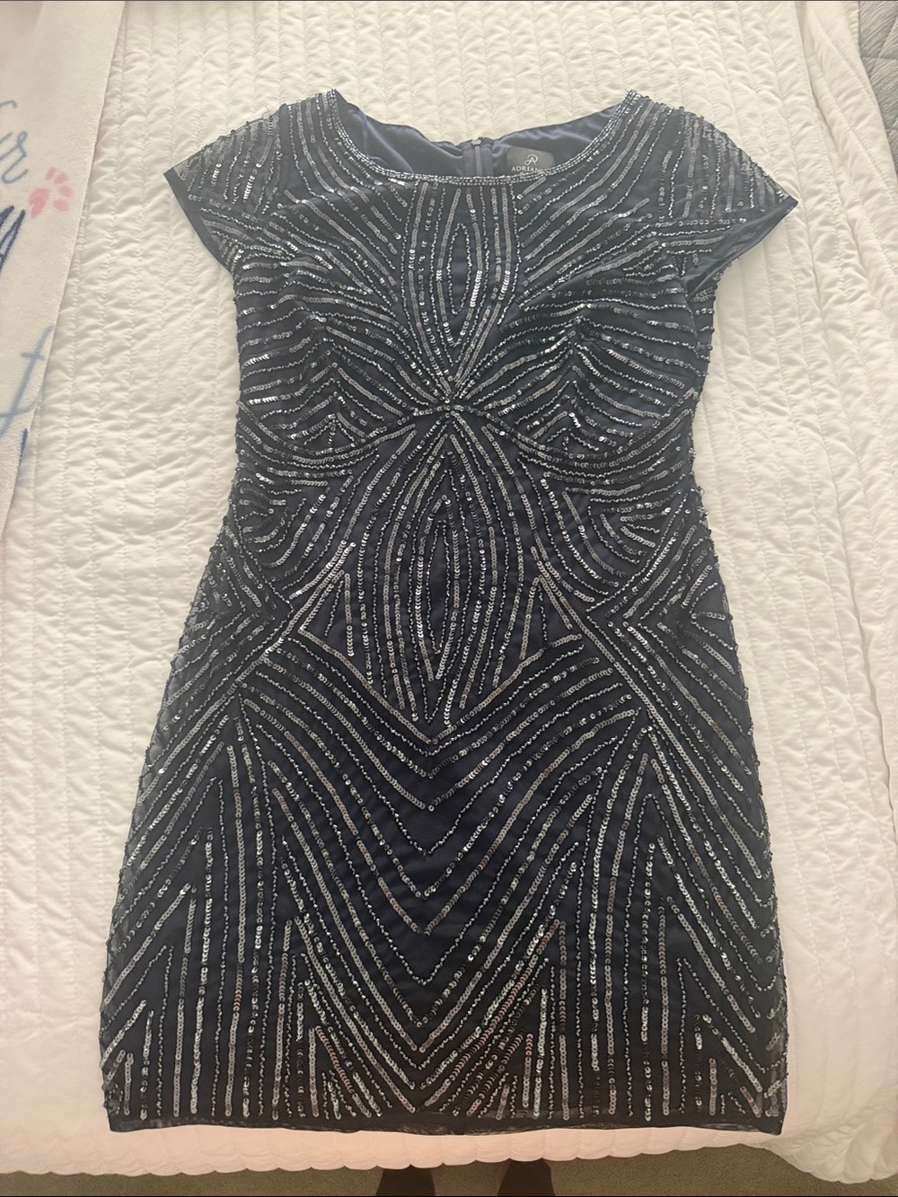 Adrianna Papell Navy Blue Sequin Cap-Sleeve Mini Dress